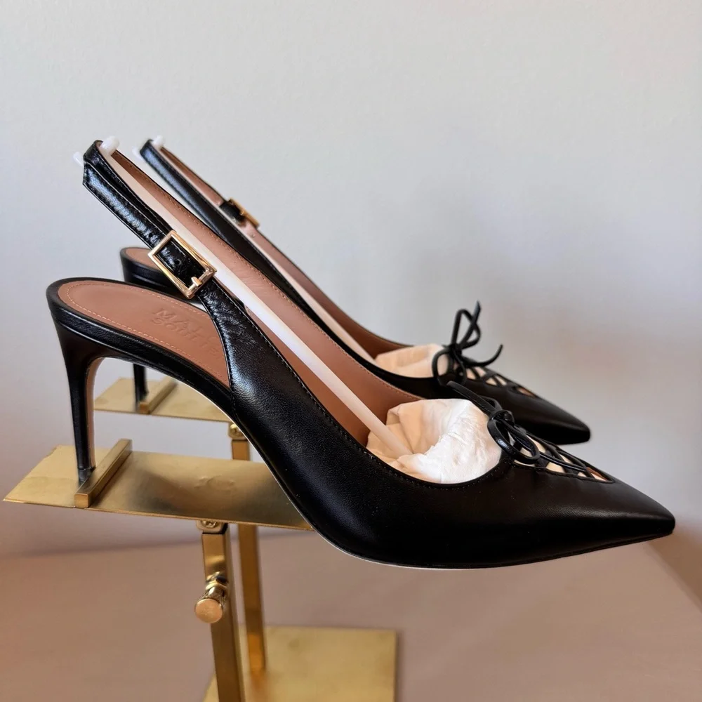 Malone Souliers Trudie Slingback Pumps Black Nappa Laced Pointed Toe EU 38 NWT